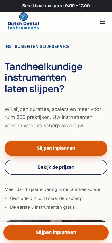 Homepage van ddinstruments.nl op mobiel