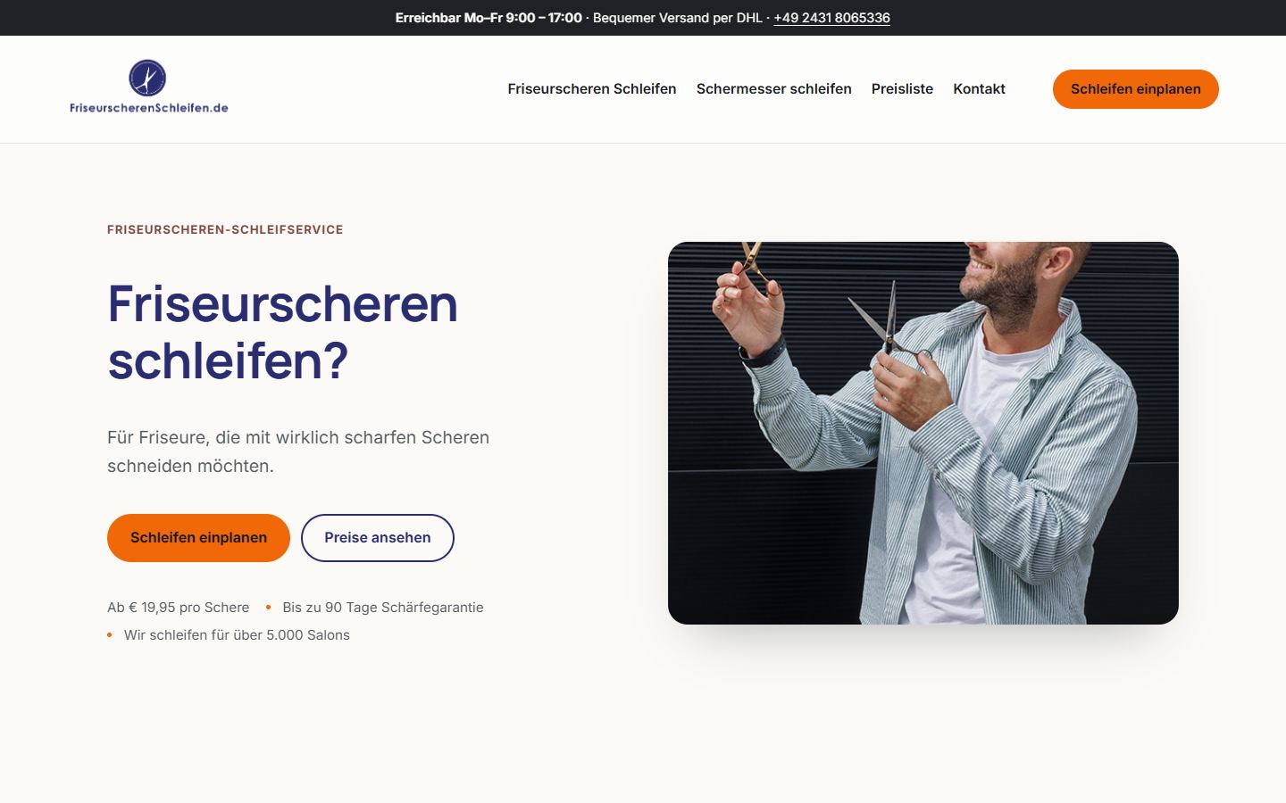 Homepage van friseurscherenschleifen.de op desktop